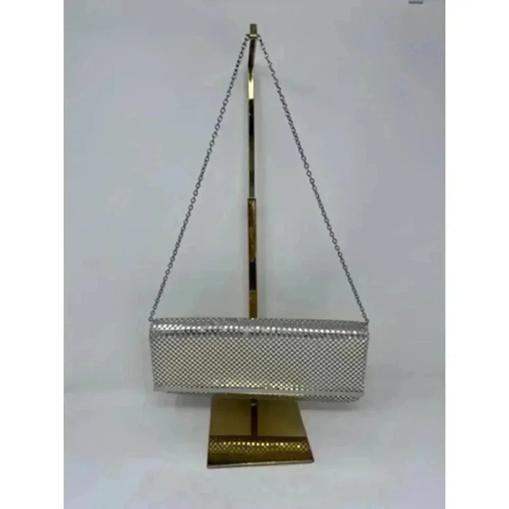 VTG Jessica McClintock Silver Mesh Purse Clutch 80's Retro Bling Evening Party